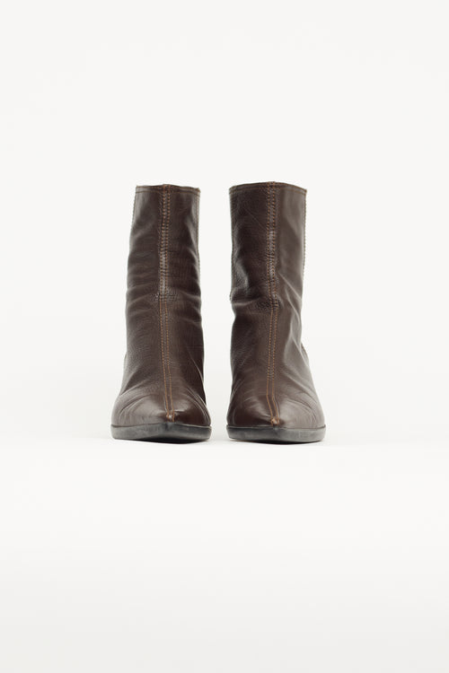 Miu Miu Brown Leather Pointed Toe Boot