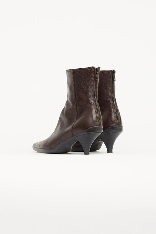 Miu Miu Brown Leather Pointed Toe Boot