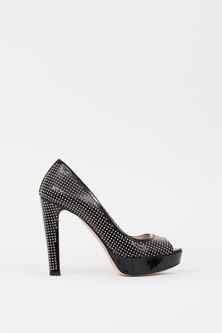 Miu Miu Black 
Silver Studded Platform Pump