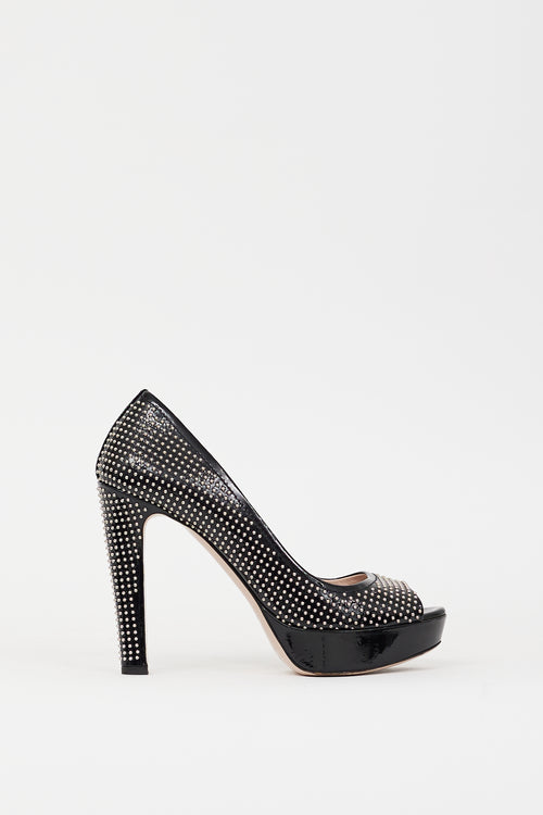 Miu Miu Black 
Silver Studded Platform Pump