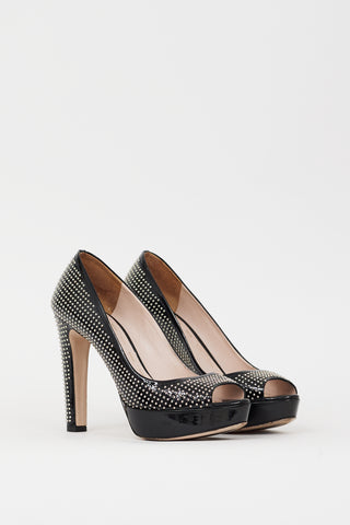 Miu Miu Black 
Silver Studded Platform Pump