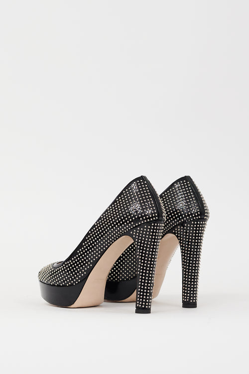 Miu Miu Black 
Silver Studded Platform Pump