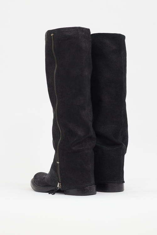 Miu Miu Black Leather Fold Over Boot