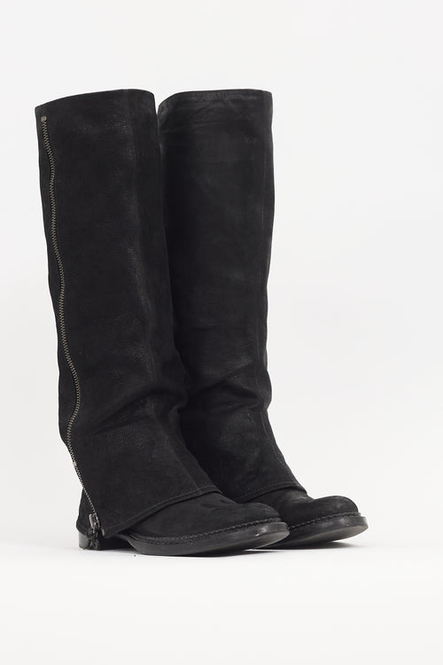 Miu Miu Black Leather Fold Over Boot