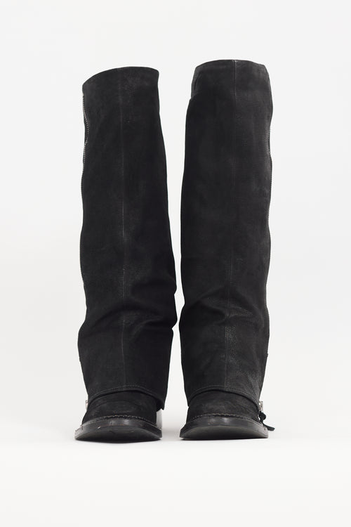 Miu Miu Black Leather Fold Over Boot