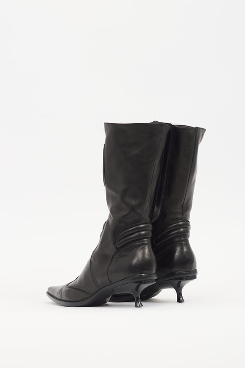 Miu Miu 1999 Grey Metallic Leather Moto Boot