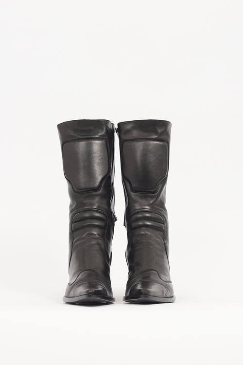 Miu Miu 1999 Grey Metallic Leather Moto Boot