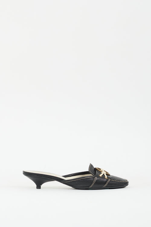 Miu Miu Black Leather Contrast Stitch Mule