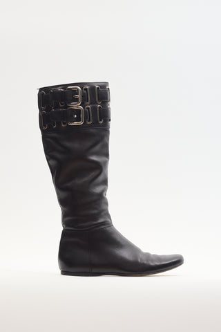 Miu Miu Black Buckle Leather Boot