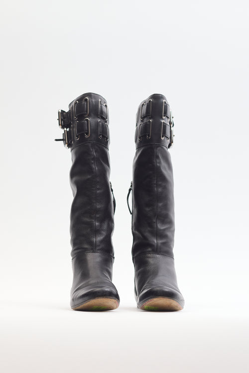 Miu Miu Black Buckle Leather Boot