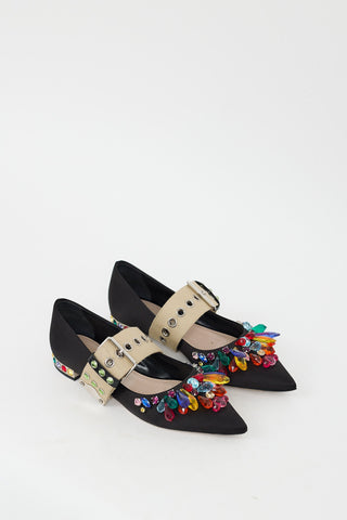 Miu Miu Black 
Multi Bejeweled Buckle Flat