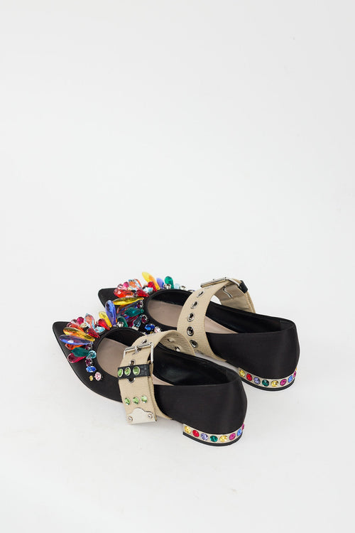 Miu Miu Black 
Multi Bejeweled Buckle Flat