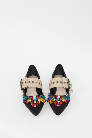 Miu Miu Black 
Multi Bejeweled Buckle Flat