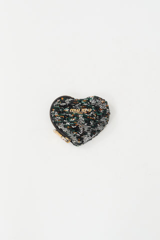 Miu Miu Black 
Multi Sequin Heart Coin Pouch