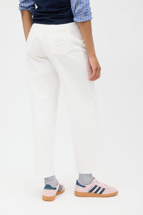 Miu Miu White Wide Leg Logo Jeans