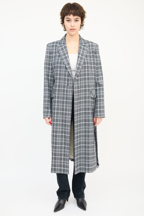 Mo 
Co. Black 
White Wool Check Belted Coat