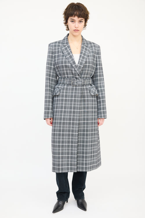 Mo 
Co. Black 
White Wool Check Belted Coat