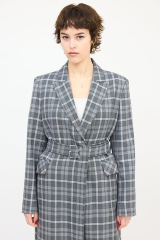 Mo 
Co. Black 
White Wool Check Belted Coat