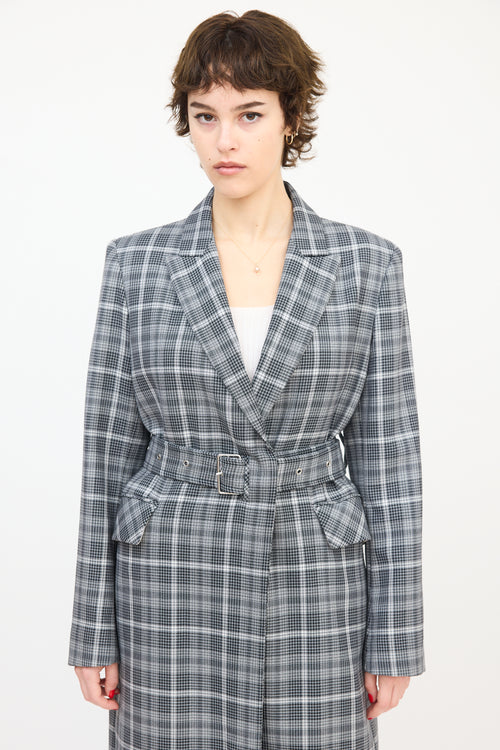 Mo 
Co. Black 
White Wool Check Belted Coat