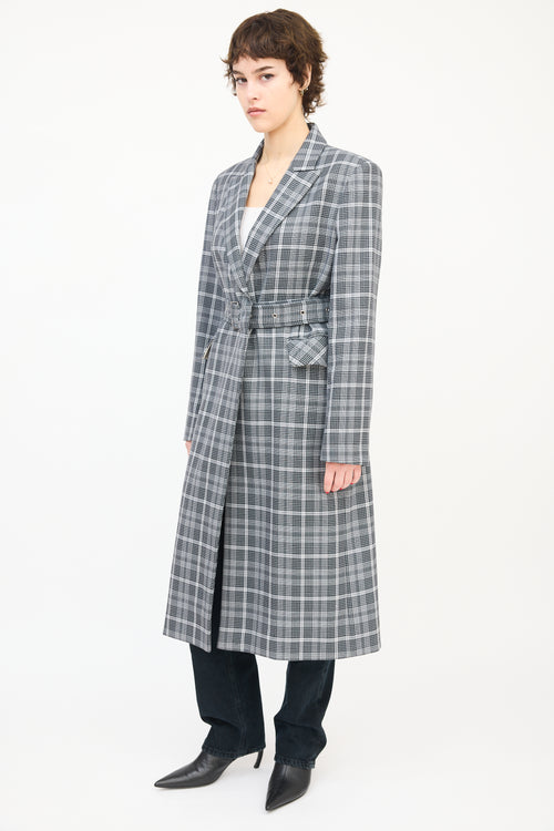 Mo 
Co. Black 
White Wool Check Belted Coat