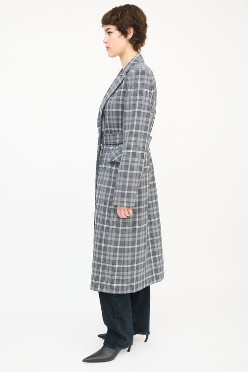 Mo 
Co. Black 
White Wool Check Belted Coat