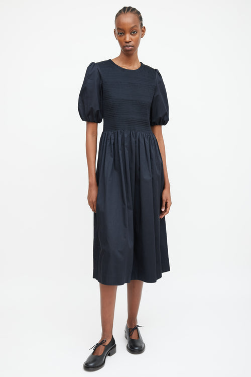 Molly Goddard Black Puff Sleeve 
Shirred Dress