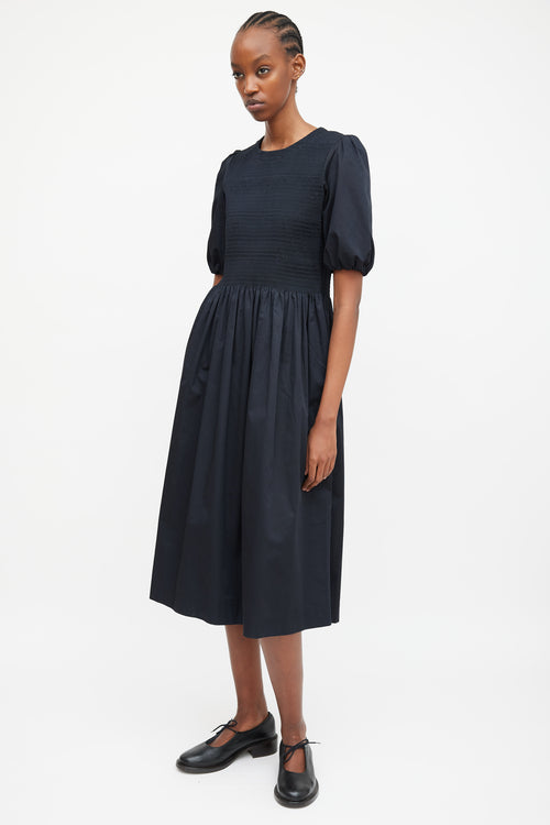 Molly Goddard Black Puff Sleeve 
Shirred Dress