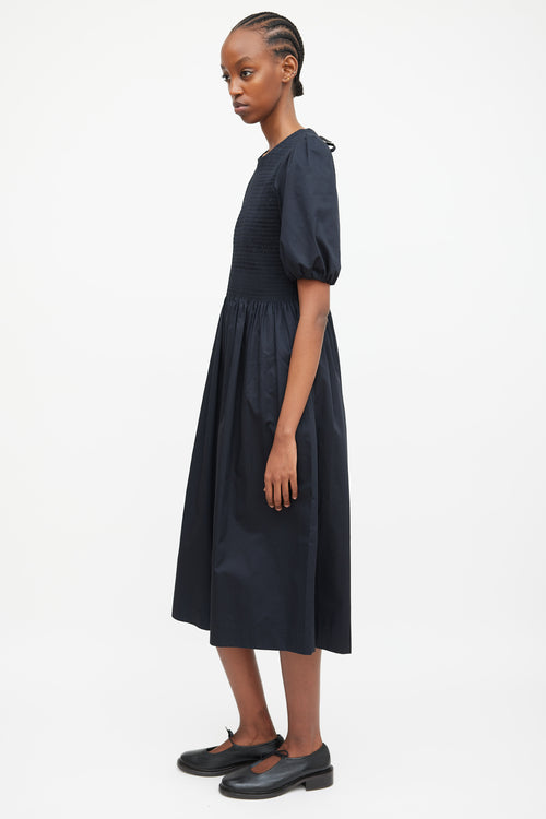 Molly Goddard Black Puff Sleeve 
Shirred Dress