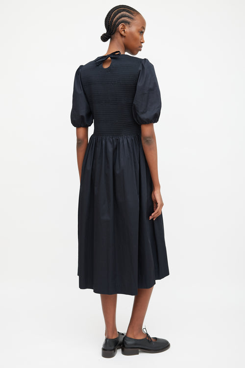 Molly Goddard Black Puff Sleeve 
Shirred Dress