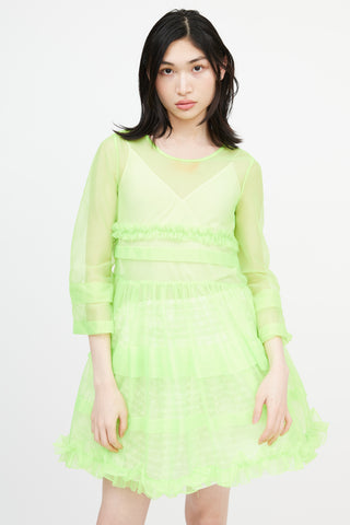 Molly Goddard Green Sheer Sparkly Nylon Tier Dress