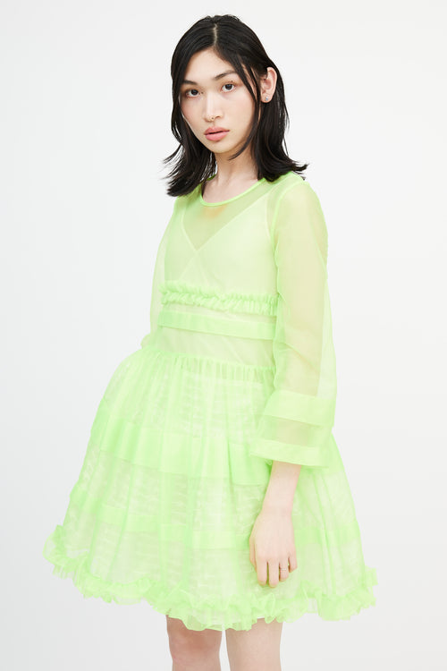 Molly Goddard Green Sheer Sparkly Nylon Tier Dress