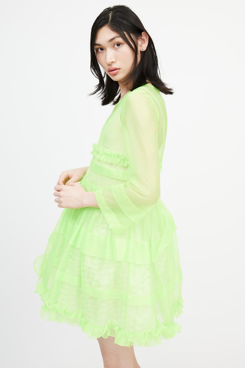 Molly Goddard Green Sheer Sparkly Nylon Tier Dress