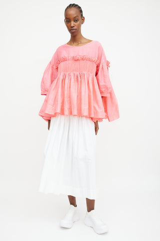 Molly Goddard Spring 2022 Pink Fraser Smocked Puff Blouse