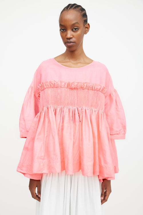 Molly Goddard Spring 2022 Pink Fraser Smocked Puff Blouse