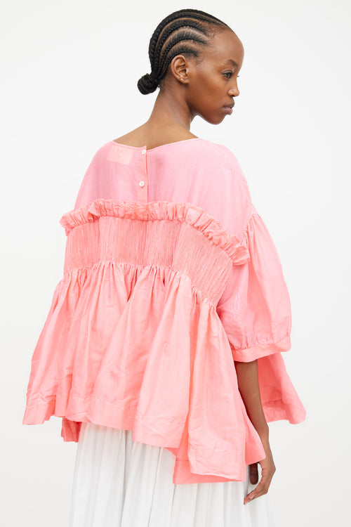 Molly Goddard Spring 2022 Pink Fraser Smocked Puff Blouse