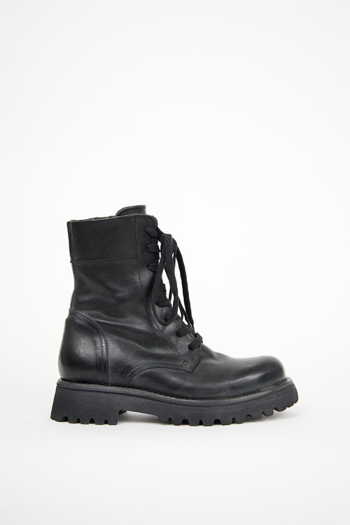 Moma Black Leather Combat Boot