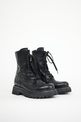 Moma Black Leather Combat Boot