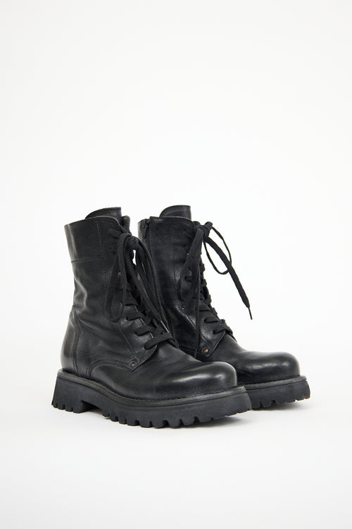 Moma Black Leather Combat Boot