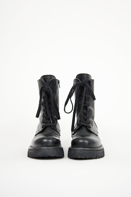 Moma Black Leather Combat Boot