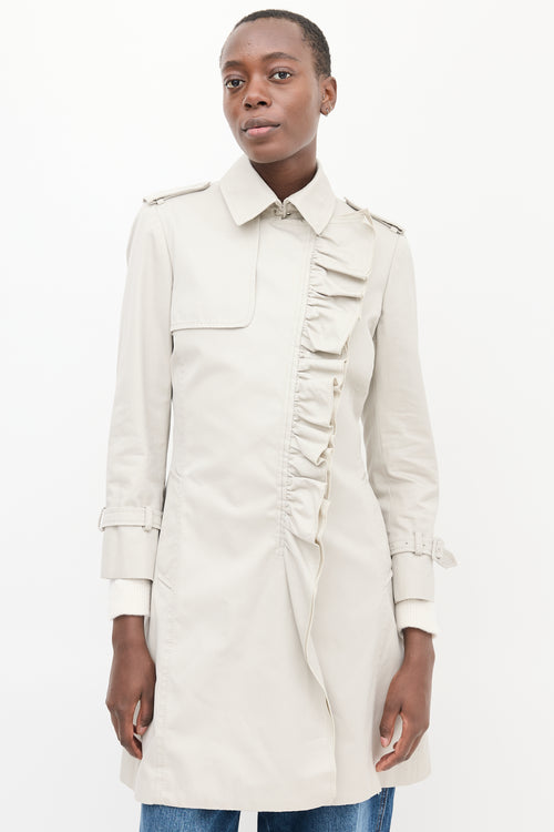 Moncler Beige Ruffle Olympe Trench Coat