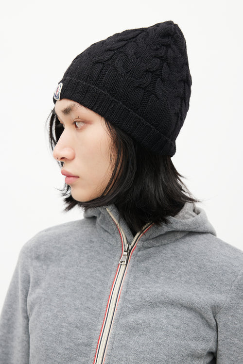 Moncler Black Cable Knit Logo Beanie