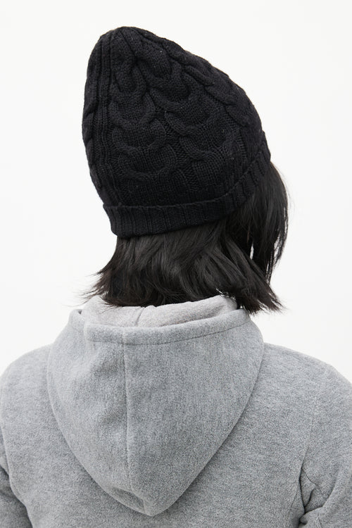 Moncler Black Cable Knit Logo Beanie