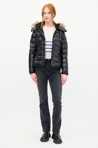 Moncler Black Down 
Fur Trim Armoise Puffer Jacket