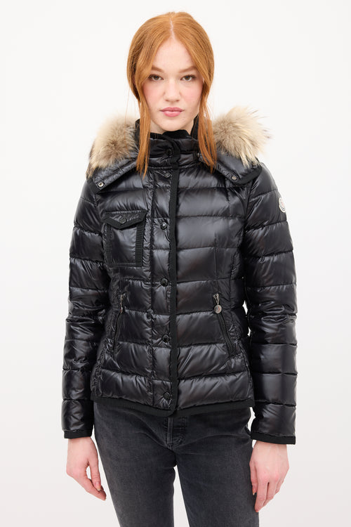 Moncler Black Down 
Fur Trim Armoise Puffer Jacket