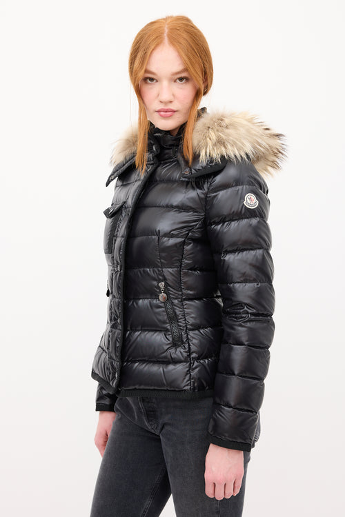 Moncler Black Down 
Fur Trim Armoise Puffer Jacket