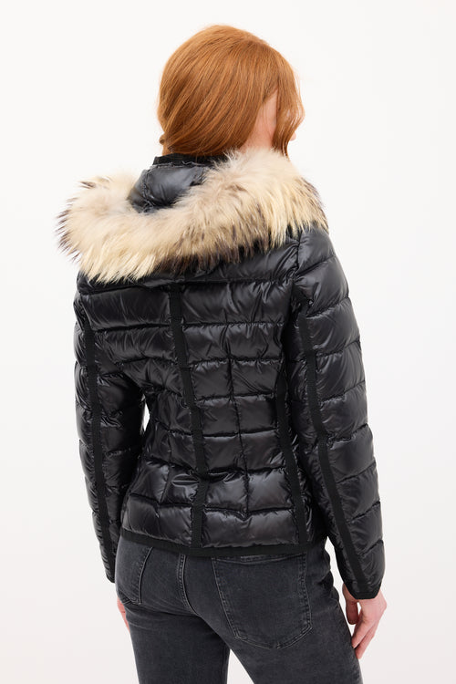 Moncler Black Down 
Fur Trim Armoise Puffer Jacket