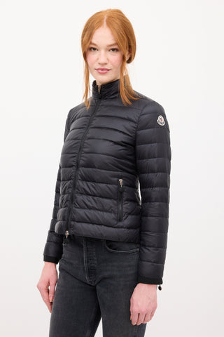 Moncler Black Down 
Nylon Haru Ruffled Puffer Jacket