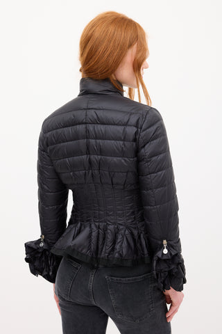 Moncler Black Down 
Nylon Haru Ruffled Puffer Jacket