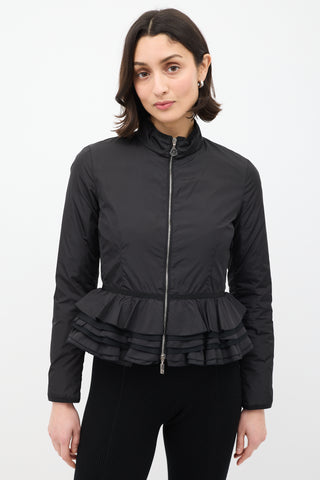 Moncler Black Down 
Nylon Ruffle Jacket