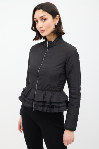 Moncler Black Down 
Nylon Ruffle Jacket